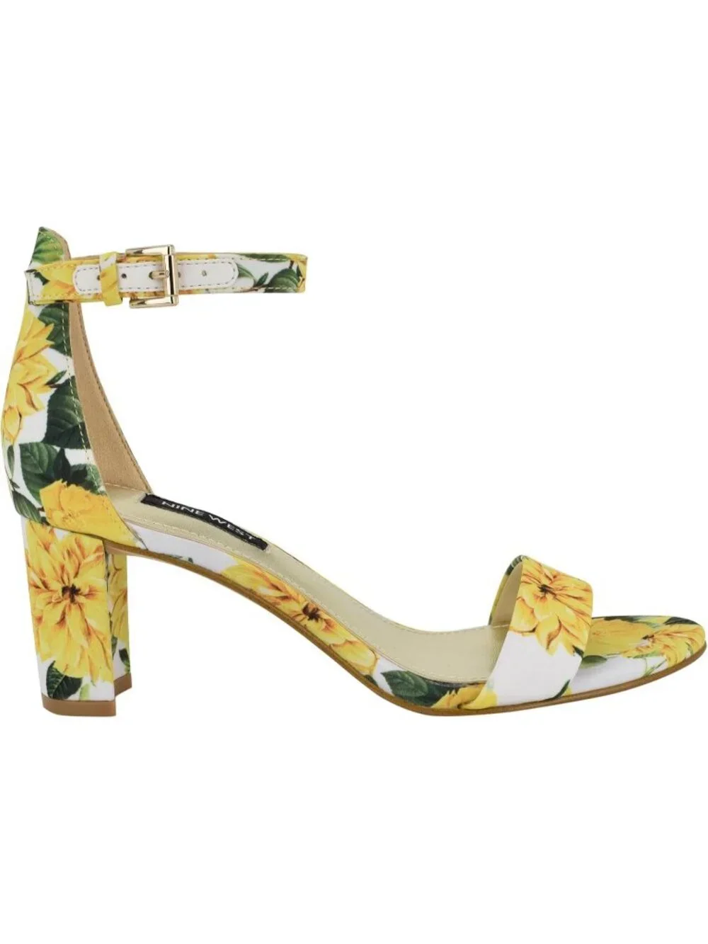 Women's Yellow Rose Floral Round Toe Ankle Strap Wnpruce Heeled Sandal Shoes